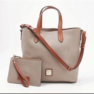 Dooney & Bourke Pebble Leather Taupe Grey Lilliana Tote Shoulder Bag